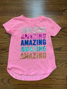wonder nation Pink Short Sleeve Tee with Multicolor 'AMAZING' Graphic